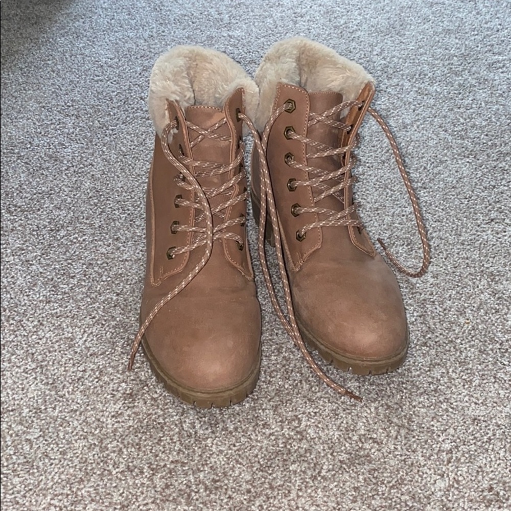 Madden girl blush booties with fur trim